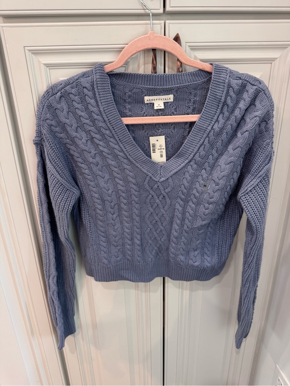 Aeropostale Women's V-Neck Cable Knit Sweater - Slate Blue